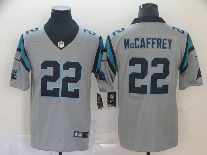 Men's Carolina Panthers #22 Christian McCaffrey Silver Inverted Legend Stitched NFL Jersey